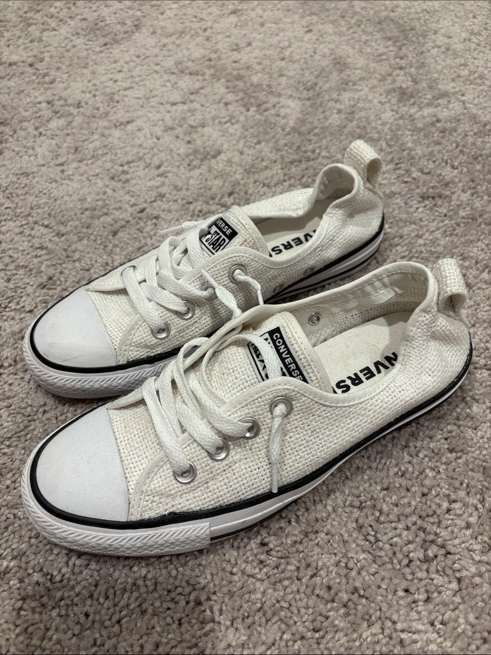 Converse White Low-Top Canvas Sneakers with Black Trim